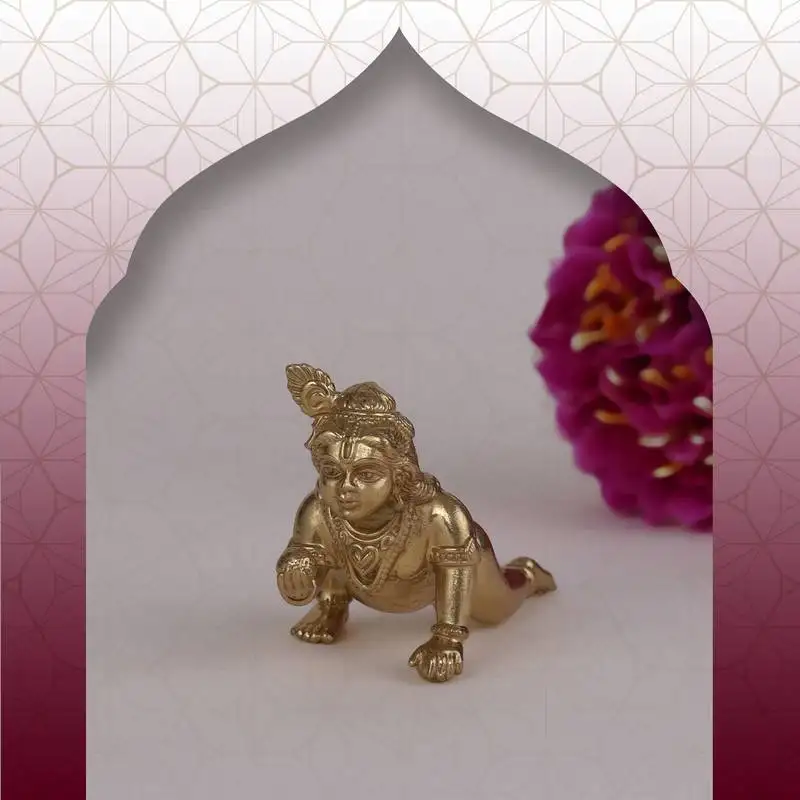 Lord krishna gold plated idol::Murti home and office decorative gifting