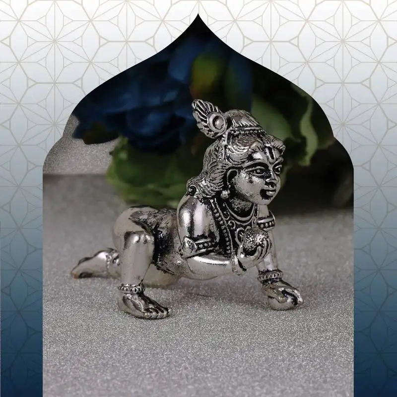 Lord krishna silver gold plated idol::Murti home and office decorative gifting