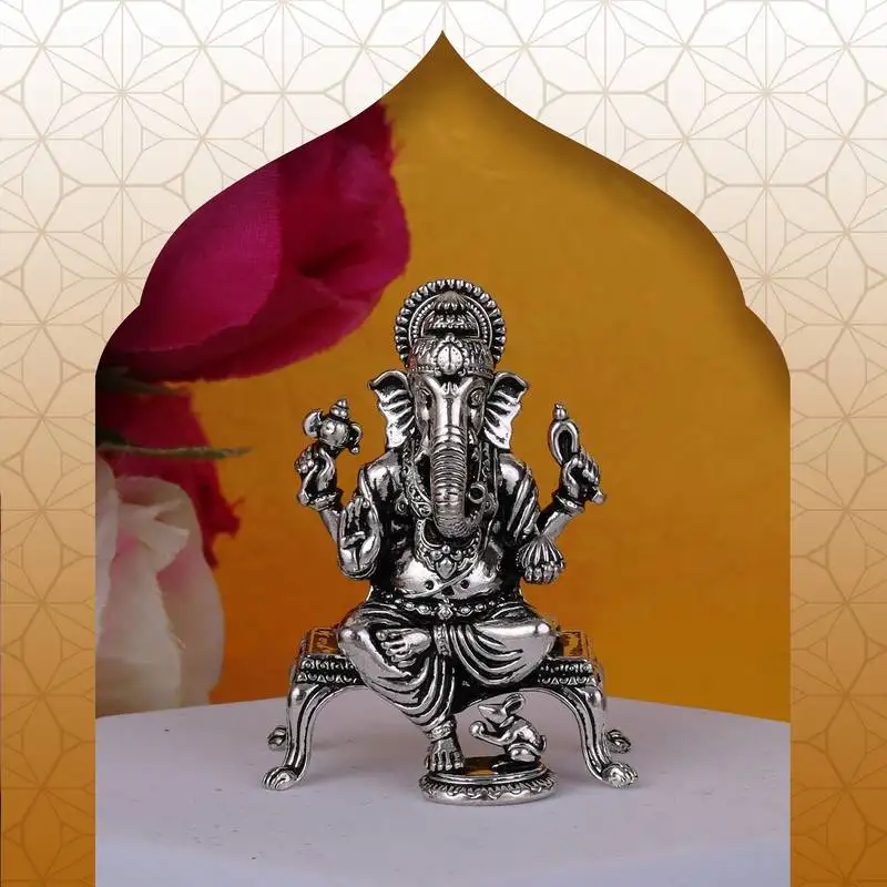 Lord ganesha silver gold plated idol::Murti home and office decorative gifting