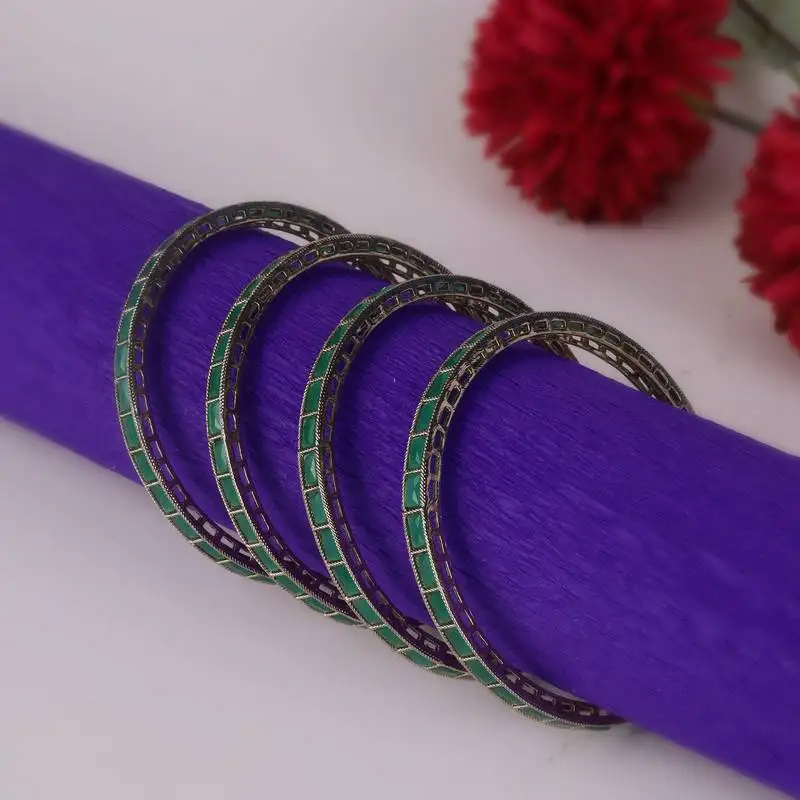 Excellent squire green crystal antique gold plated set of 4 bangles for women and girls