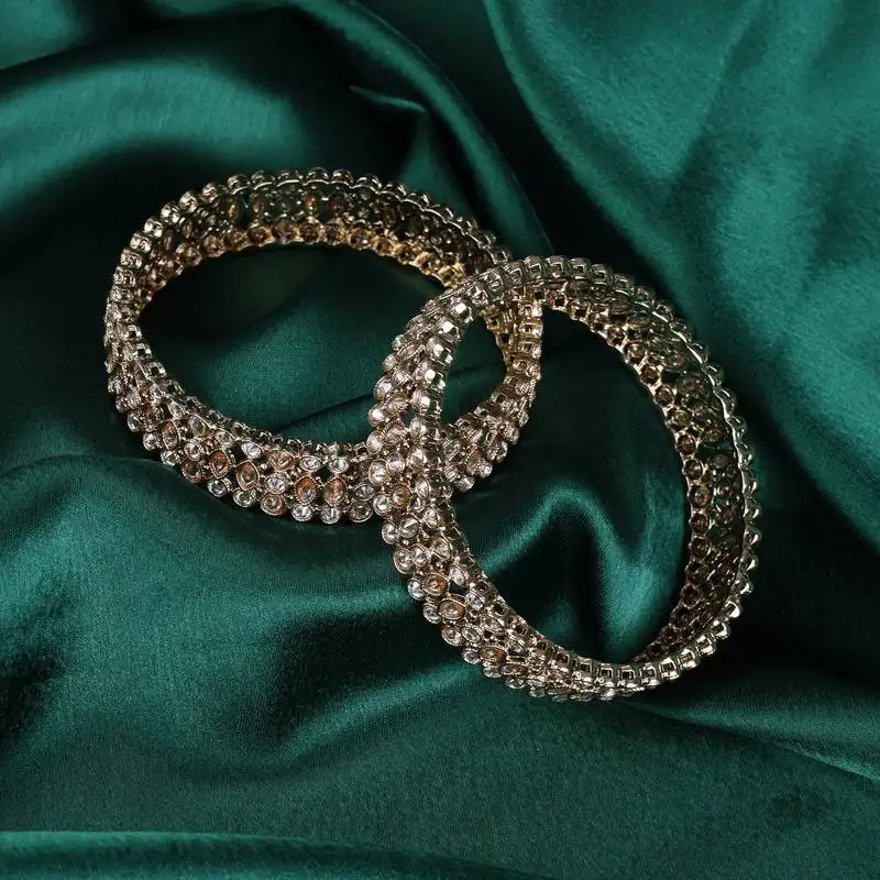 Marvellous oval shape crystal antique gold plated set of 2 bangles for women and girls