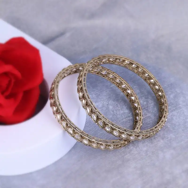 Fabulous oval shape stone antique gold plated set of 2 bangles for women and girls
