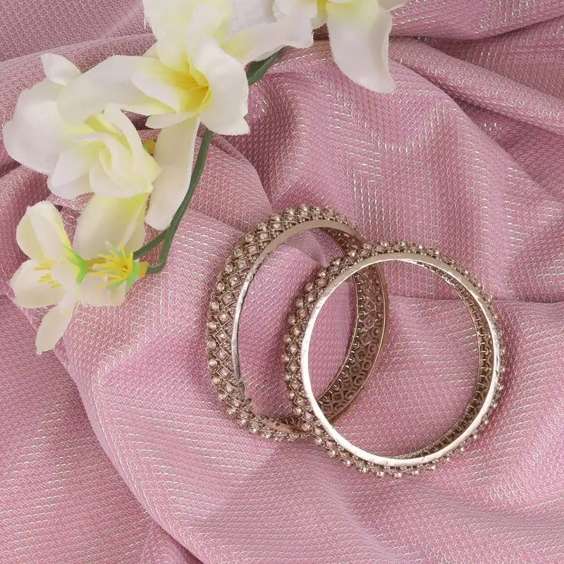 Modern rectangle crystal antique gold plated set of 2 bangles for women and girls