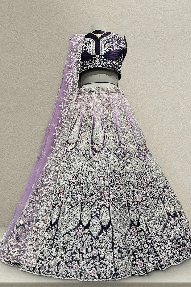 Purple ombre designer velvet lehenga