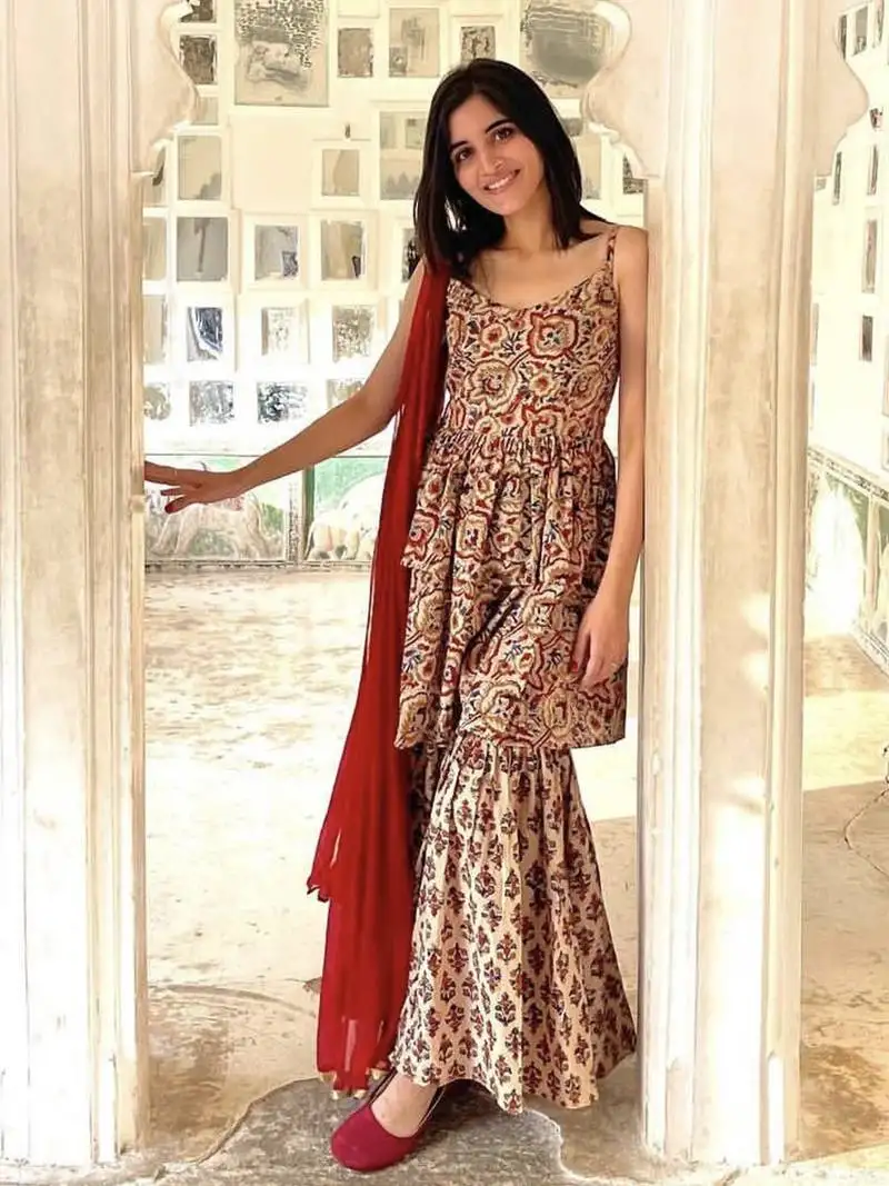 Kalamkari hand block pure cotton sharara set