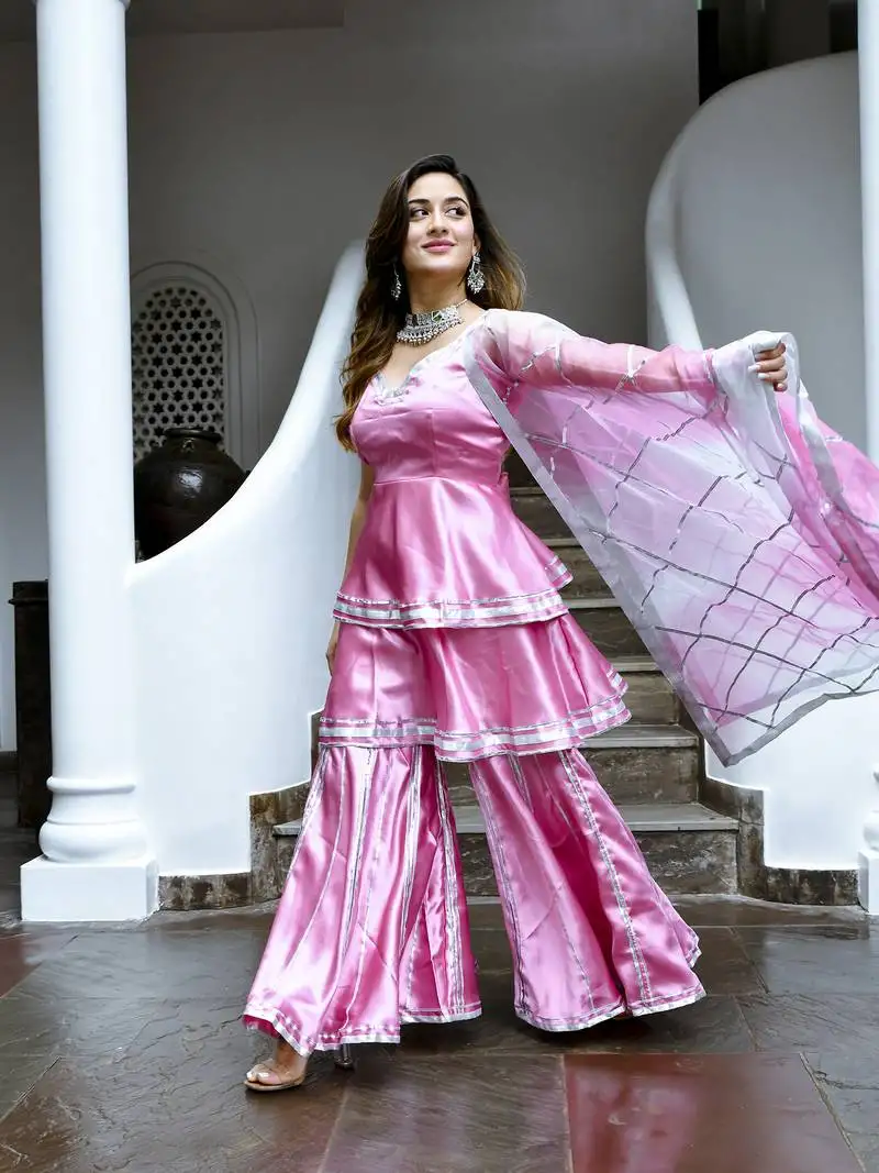 Jhilmil purple pink gotta patti satin sharara suit set