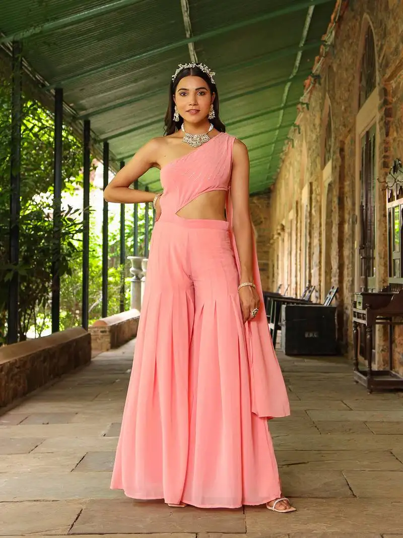 Soniya-aari-work-peach-georgette-co-ord-set