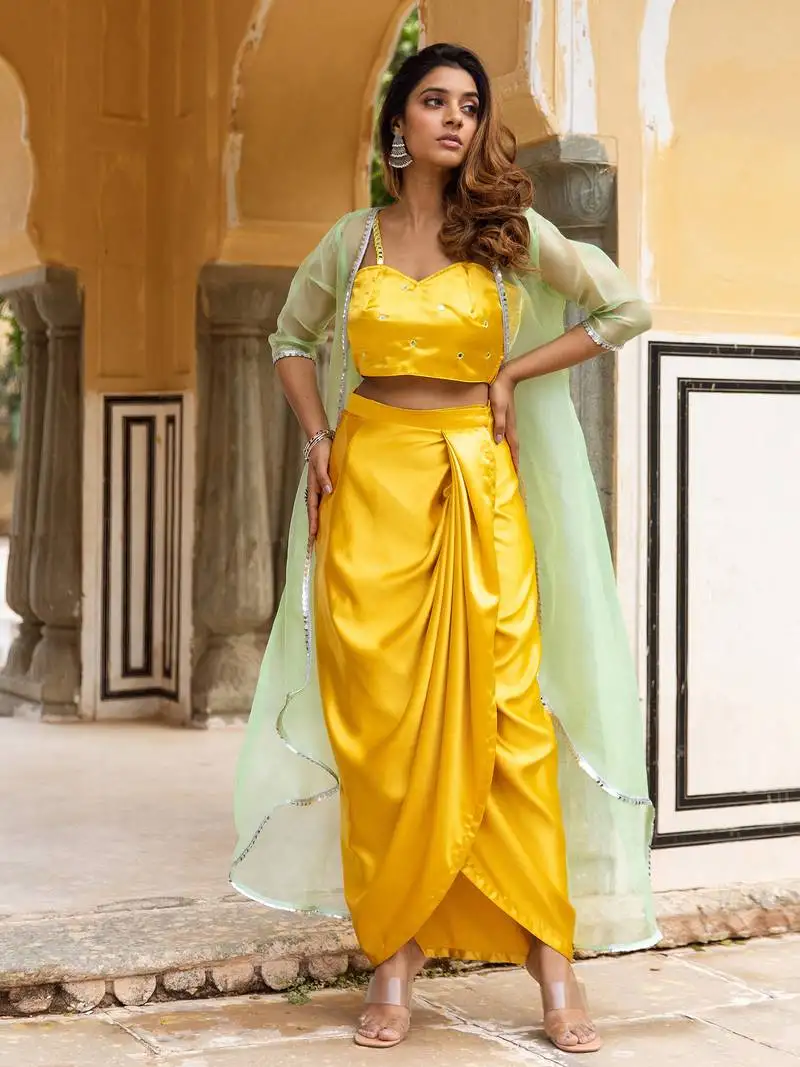 Aabha-mirror-work-satin-drape-skirt-with-net-shrug