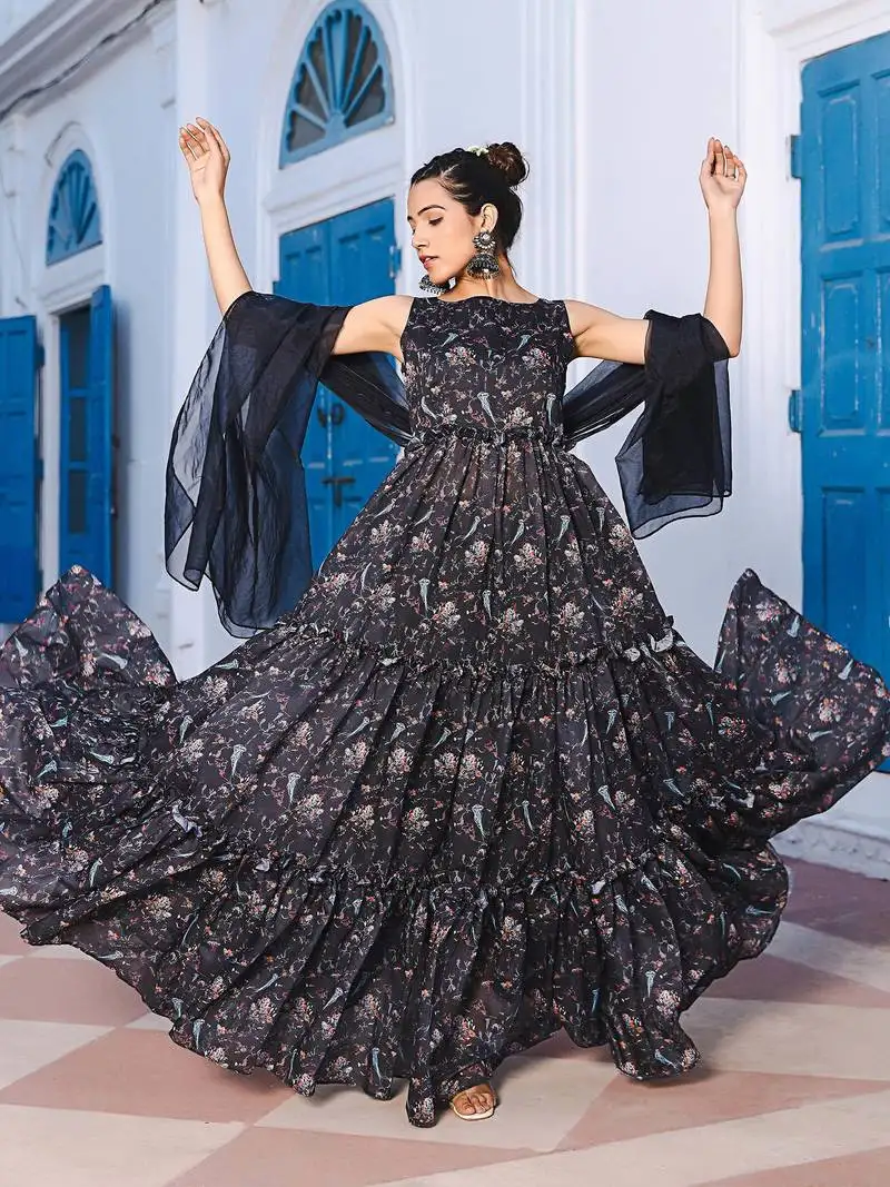 Raha-black-chanderi-anarkali-gown-suit-set