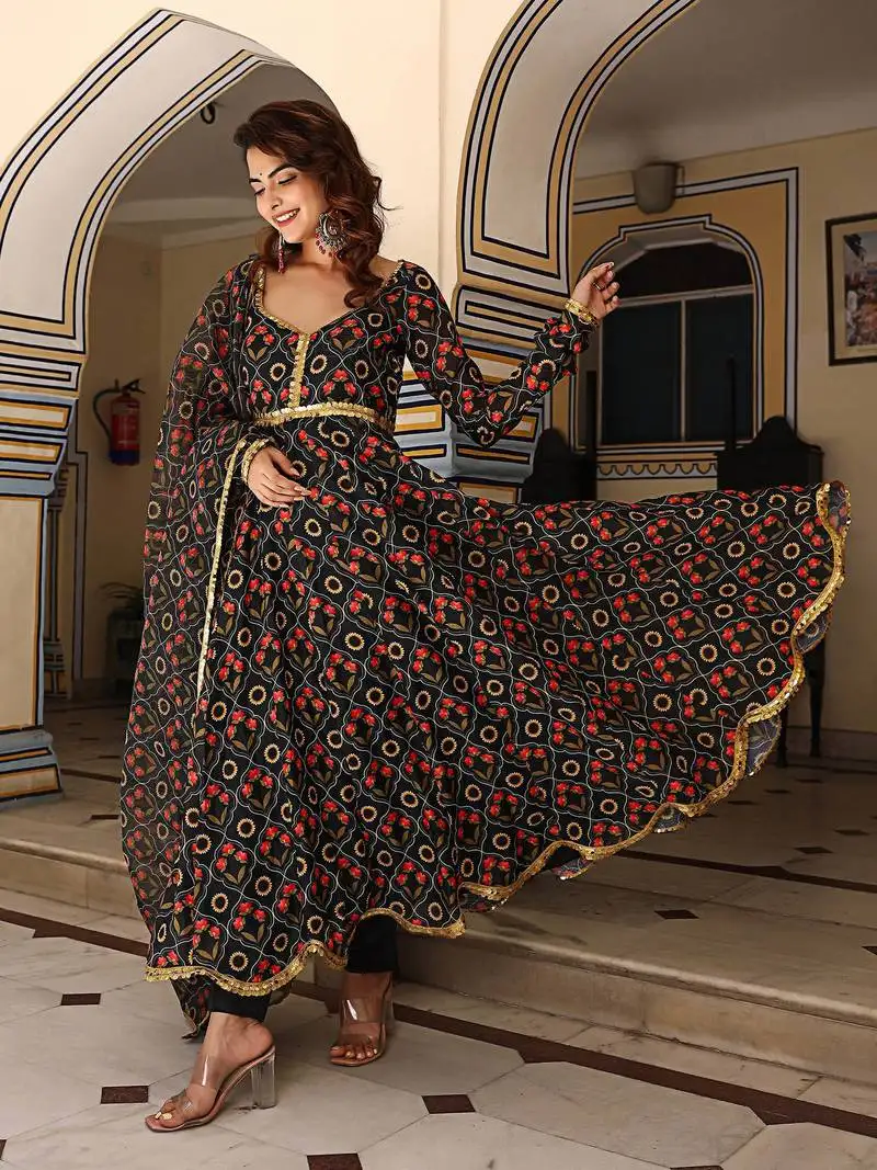 Nisha-floral-printed-black-anarkali-suit-set