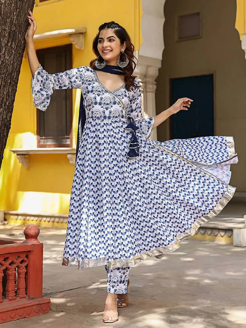 Sapna maslin printed anarkali suit set