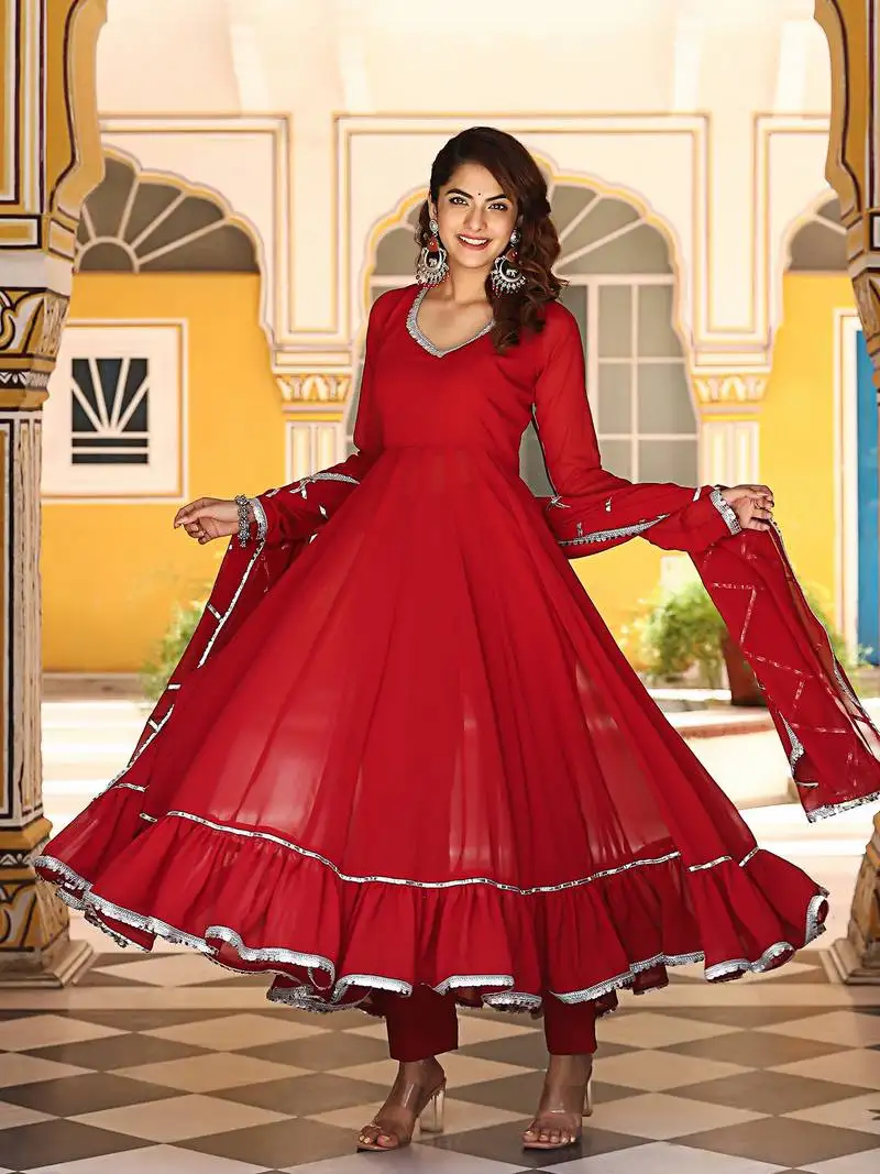 Red-gota-work-anarkali-suit-set