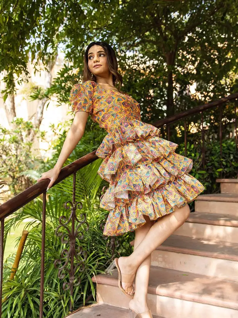 Bella-yellow-printed-frill-dress