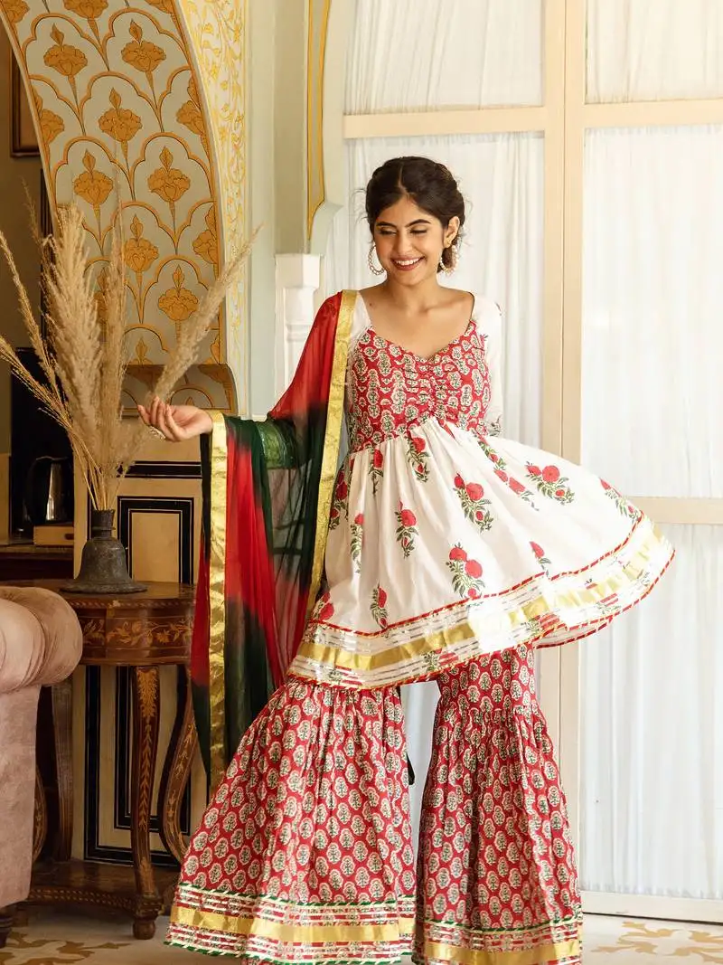 Rukhsar-handblock-gota-work-sharara-set