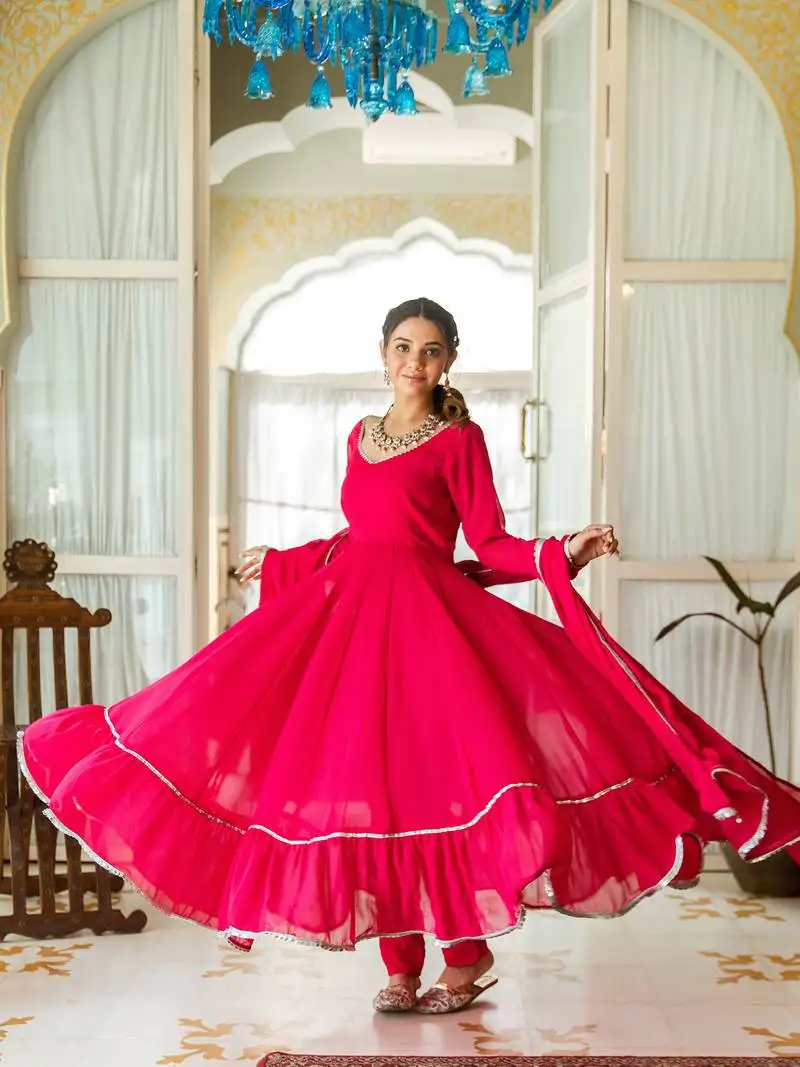 Hot-pink-georgette-anarkali-suit-set