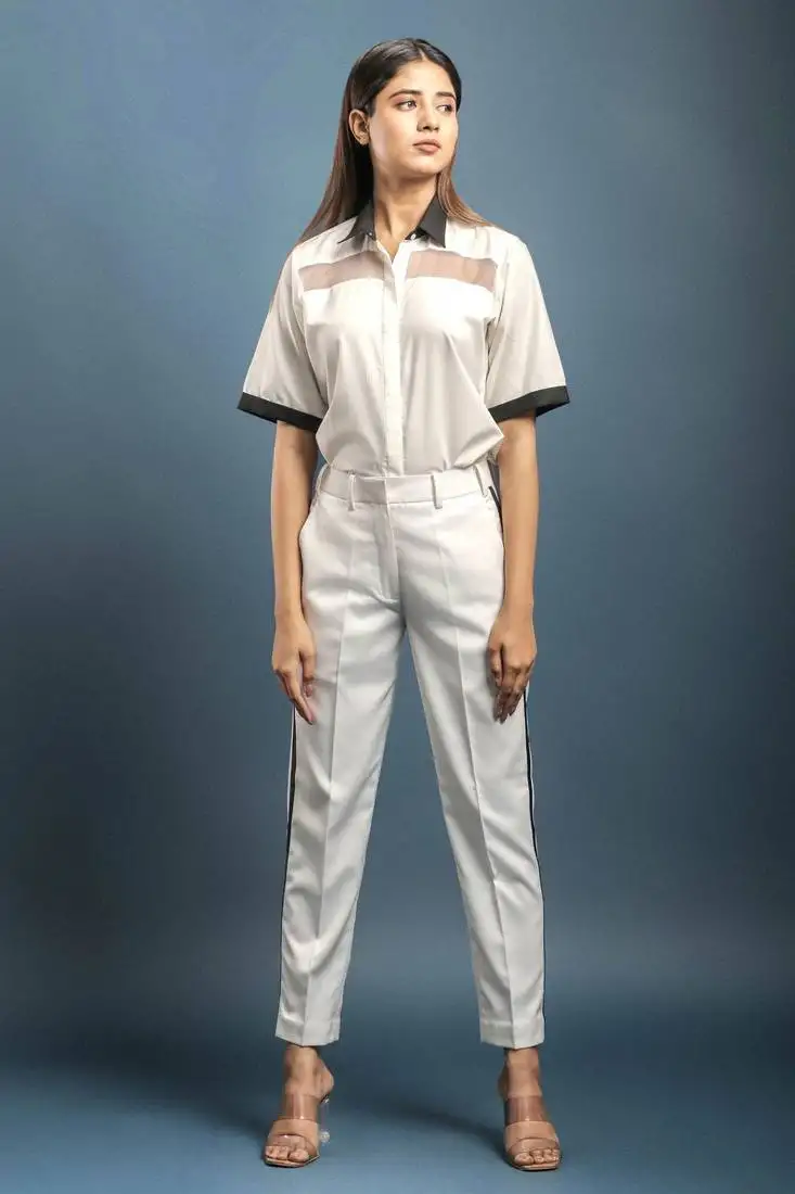 Off white sheer yoke shirt