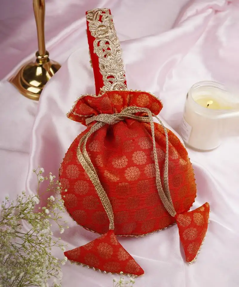 Orange chanderi potli bag