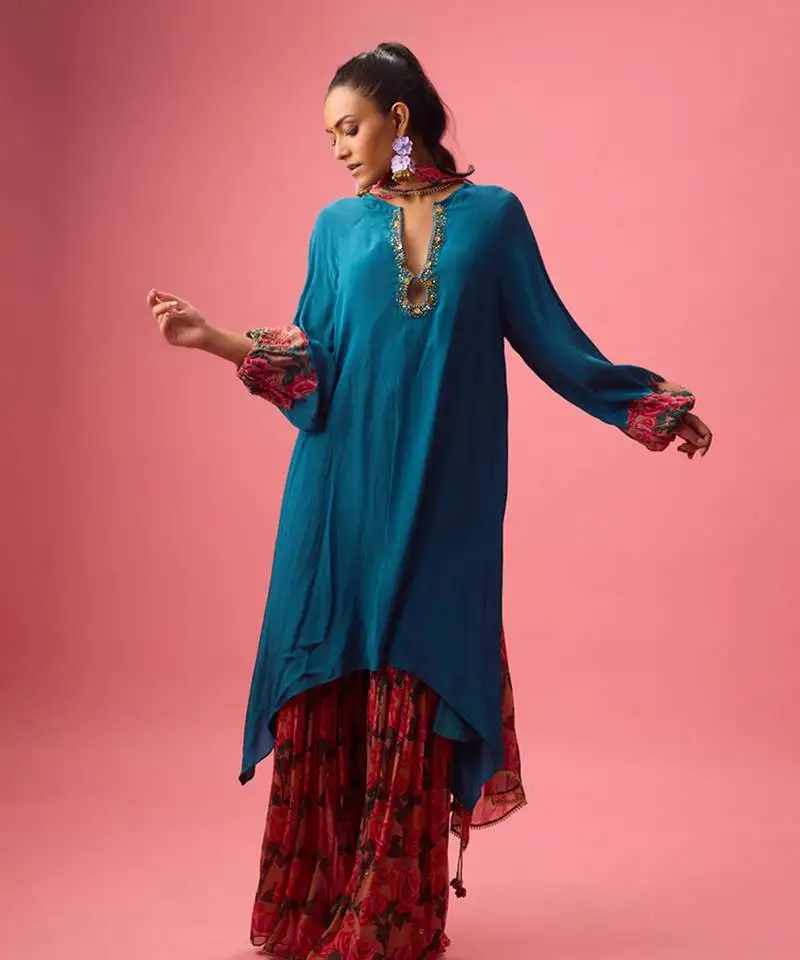 Blue georgette plain sharara