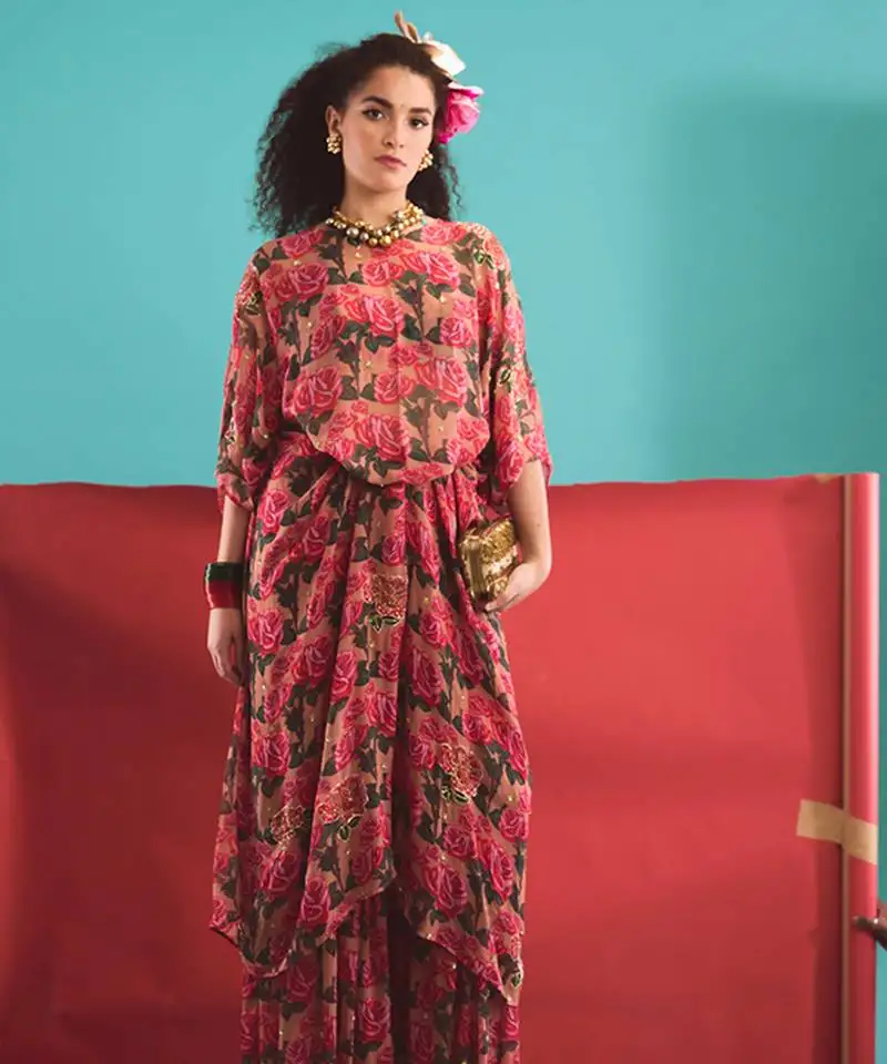 Pink georgette floral printed sharara