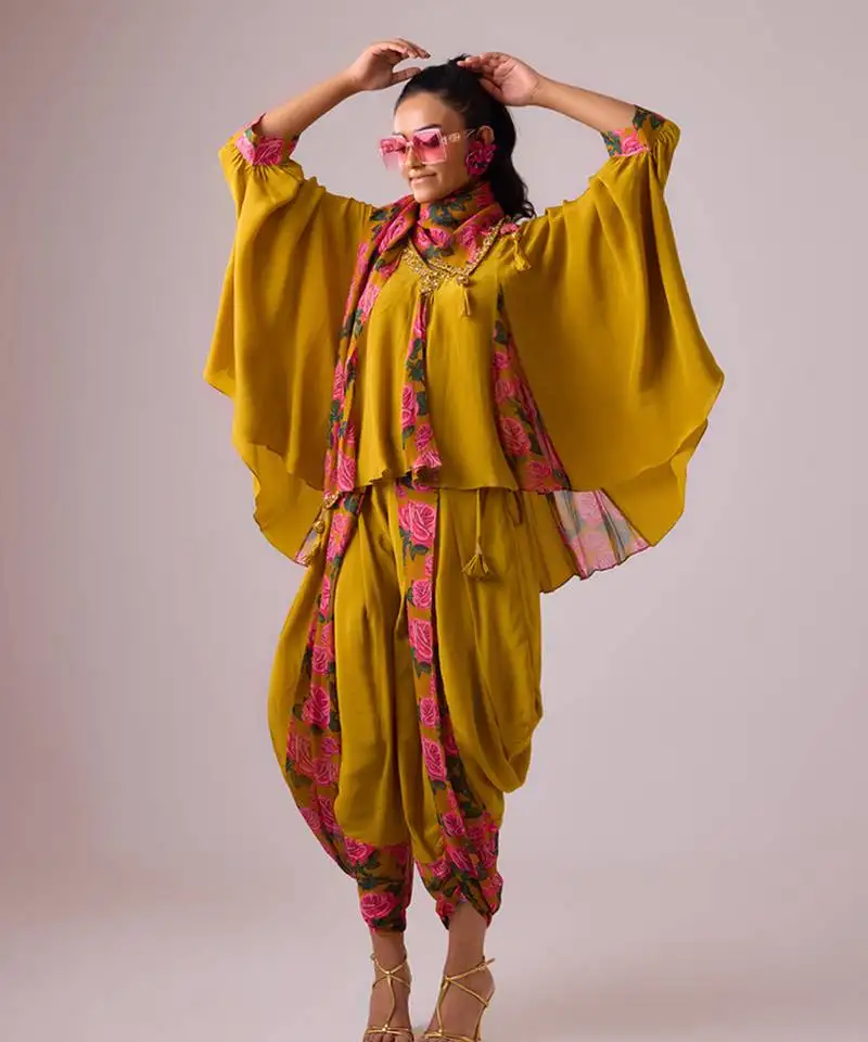 Mustard georgette plain kaftan