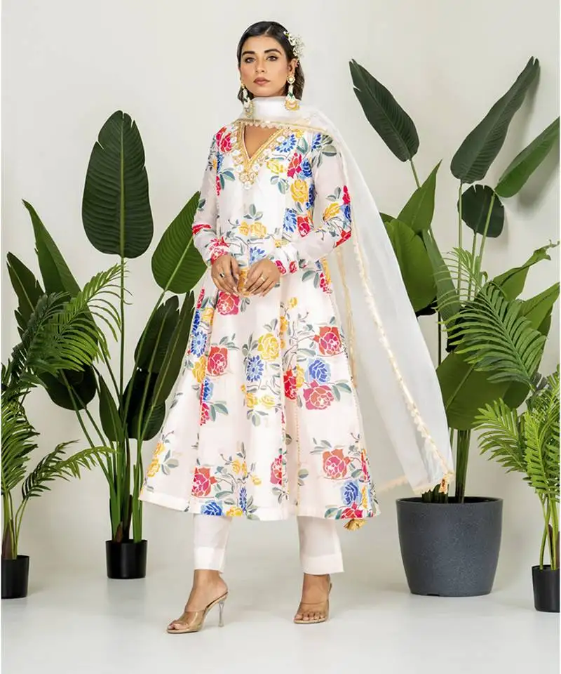 Multi-colored chanderi digital printed kurta set