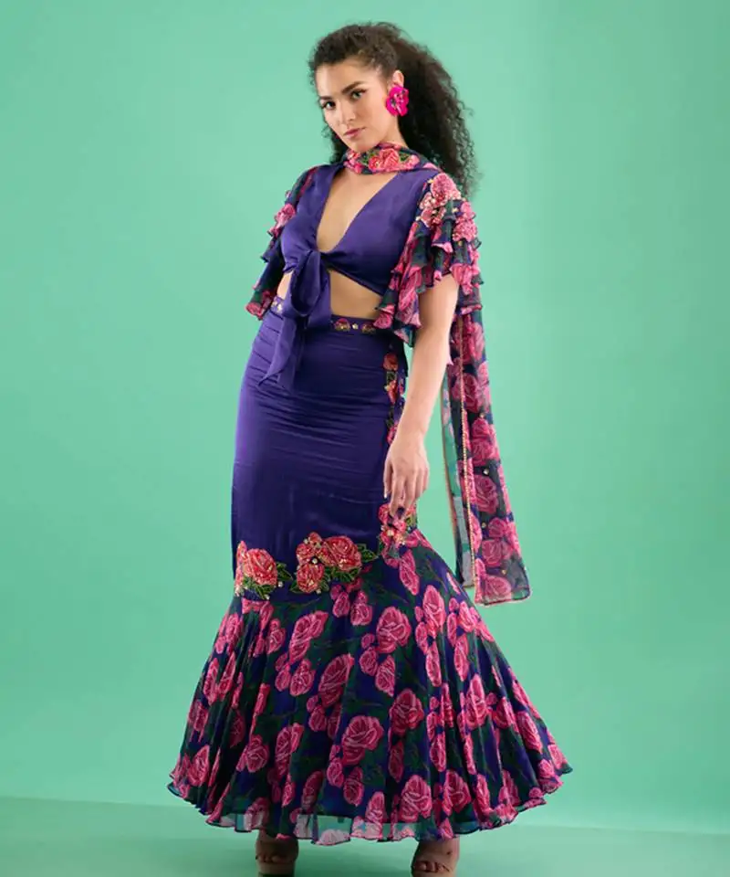 Voilet floral floral printed lehenga with blouse and dupatta