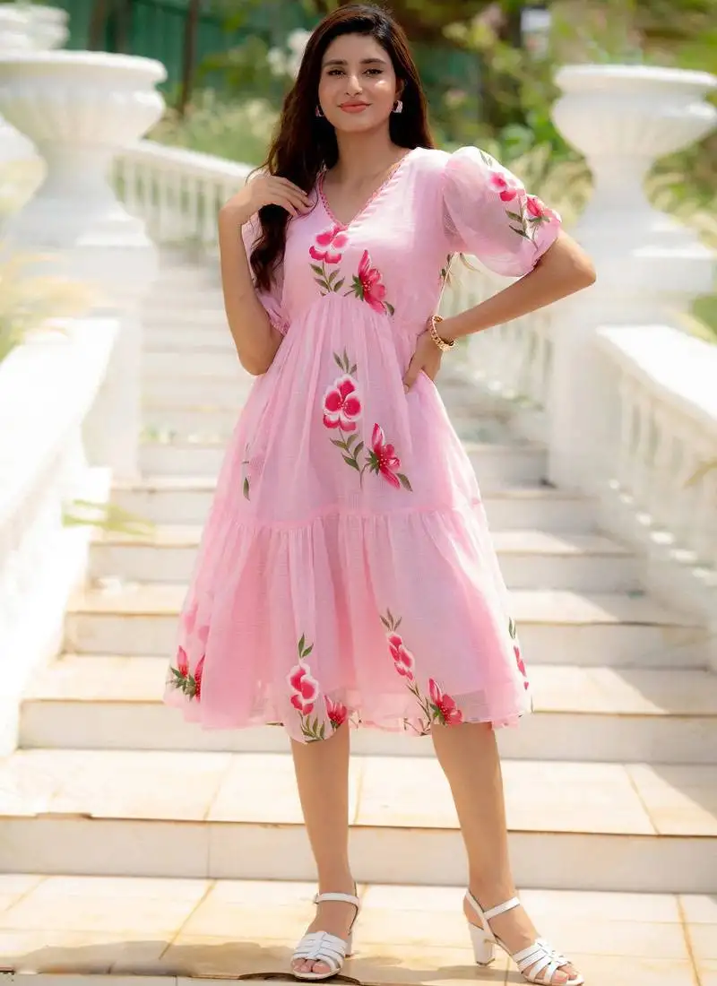 Pink digital print silk kurti