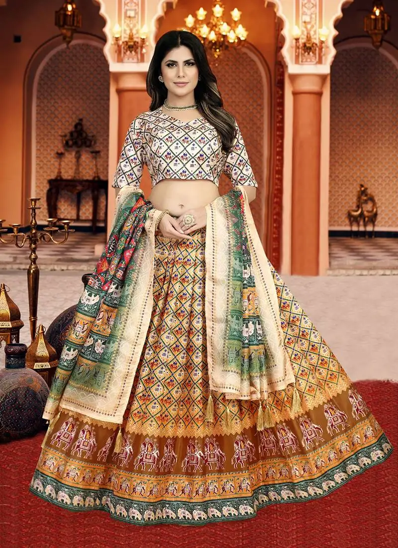 Mustrad digital print silk lehenga