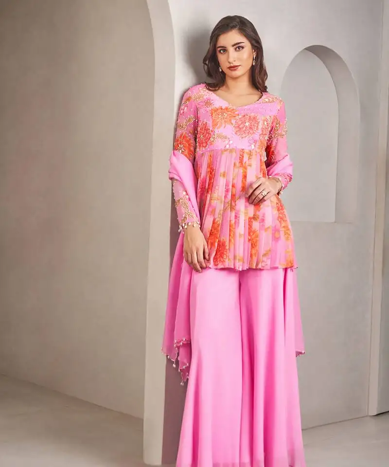 Lavender floral embroidered kurta set