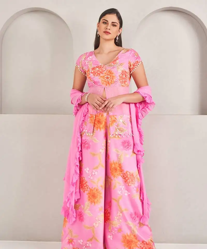 Lavender silk floral printed pallazo set