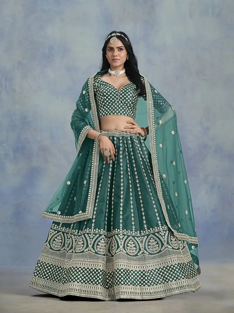 Art silk embroidered teal designer lehenga choli