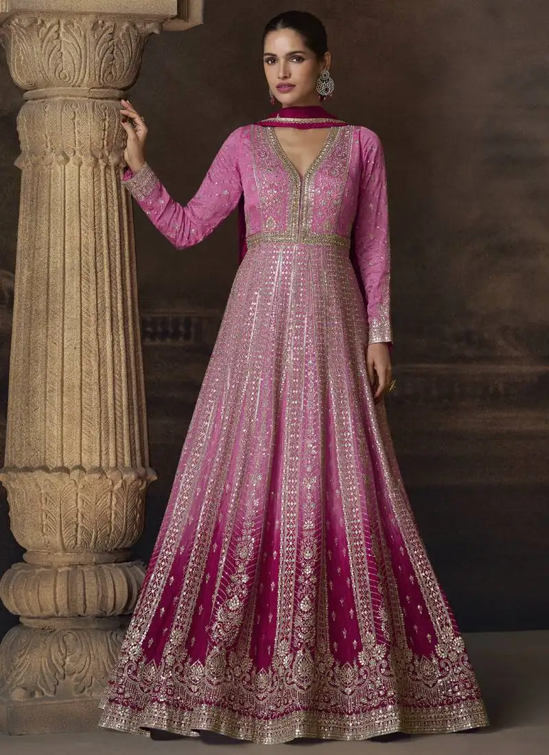 Light pink georgette embroidered designer anarkali suit stitched