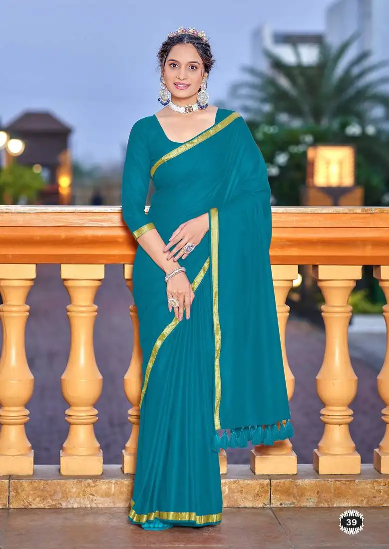 Blue soft cotton zari border saree with matching blouse piece