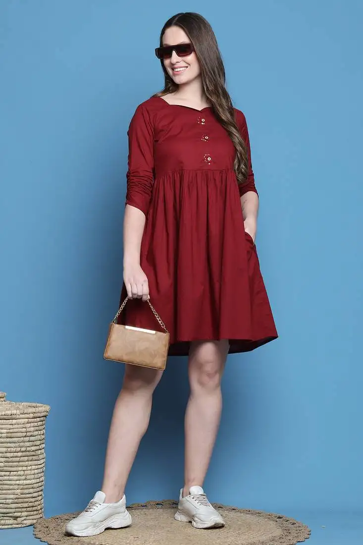 Women's cotton solid western dress