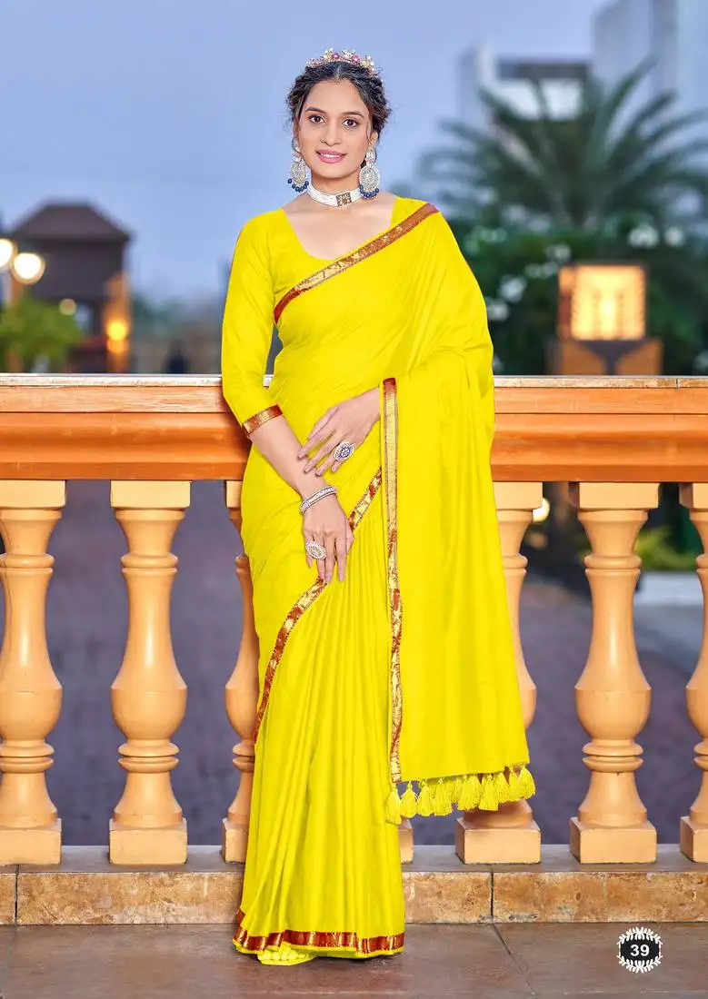 Yellow soft cotton zari border saree with matching blouse piece