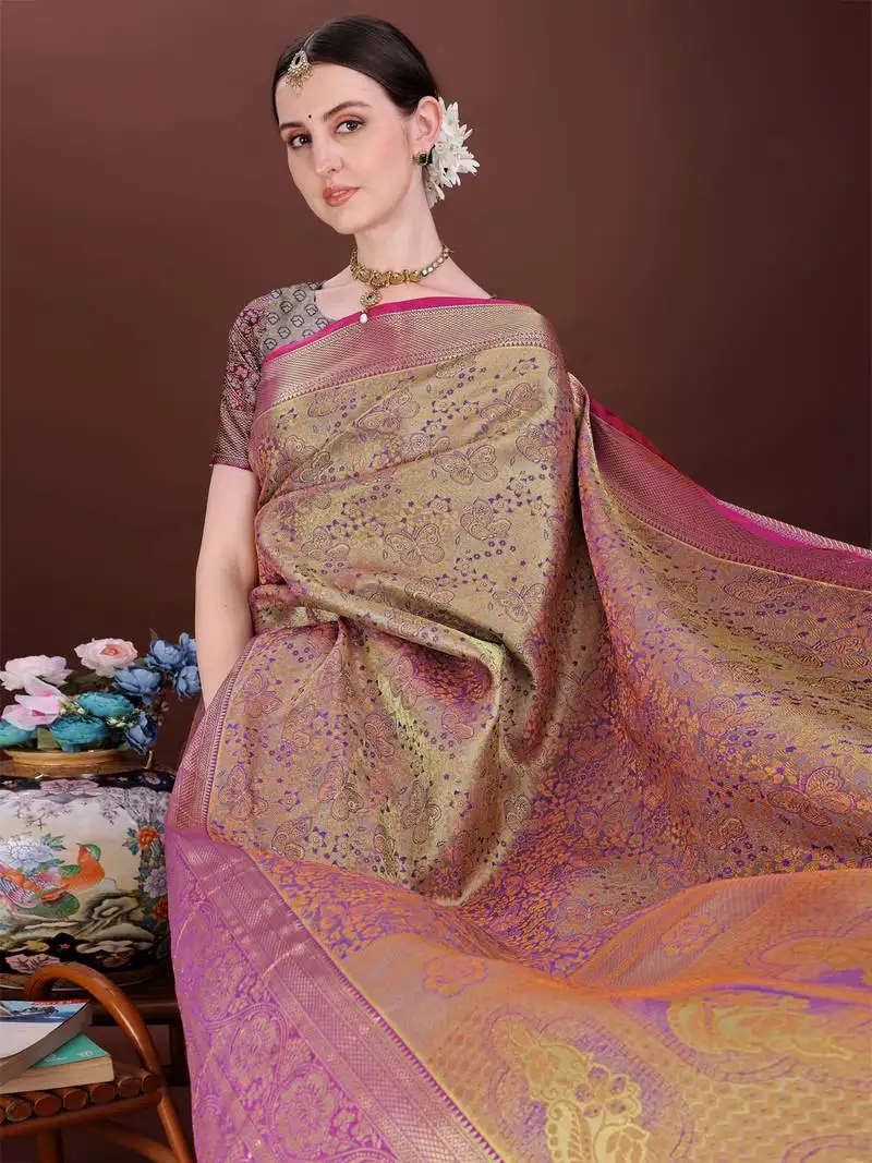 Purple zari woven silk blend saree