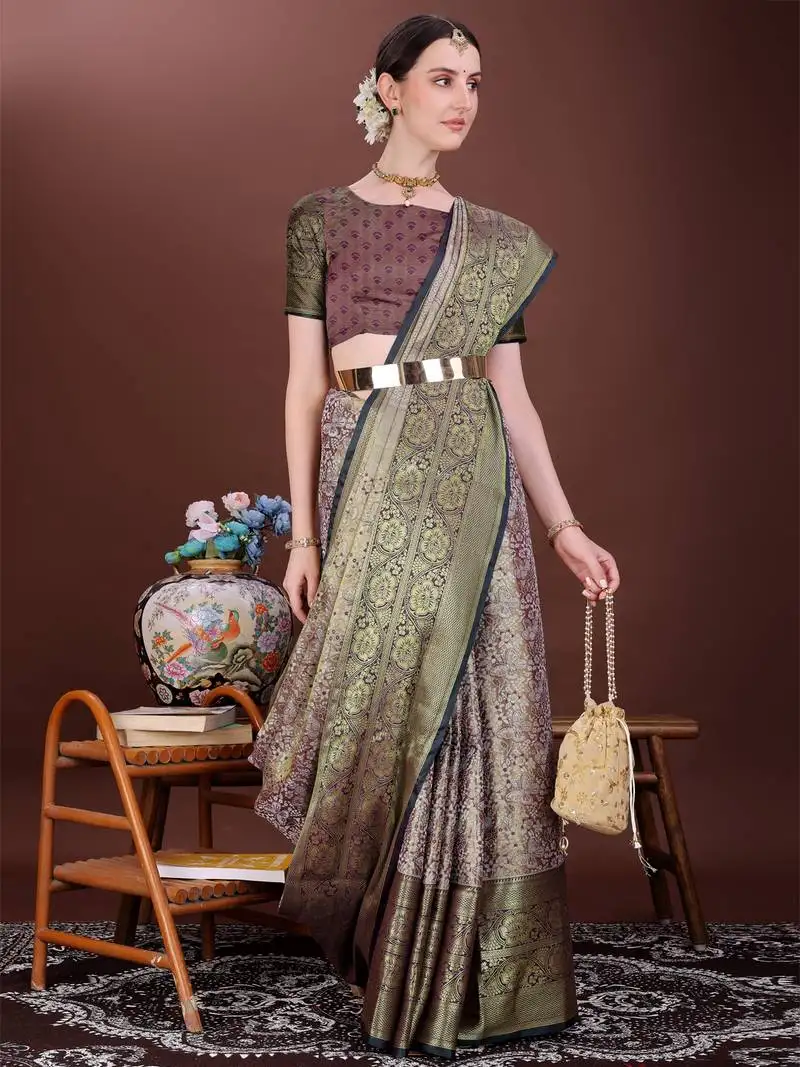 Wine zari woven silk blend saree
