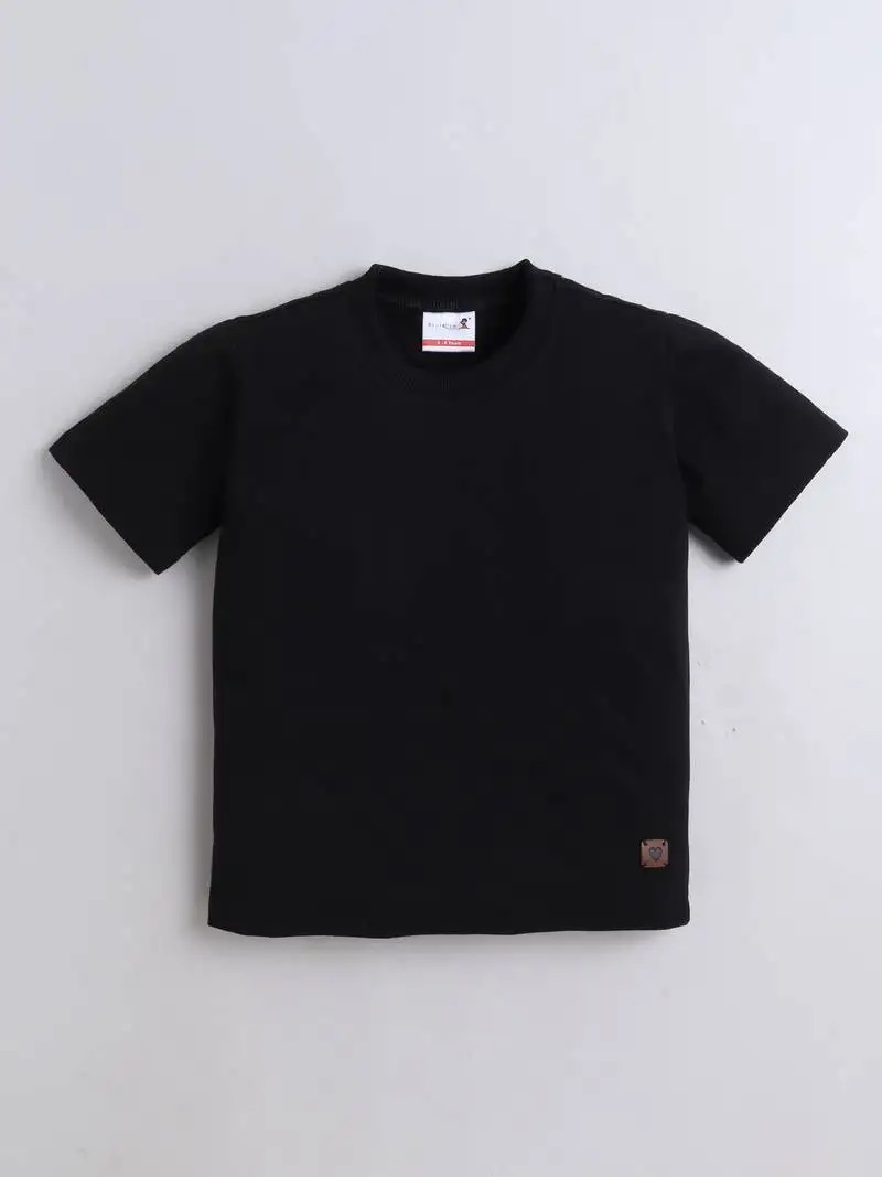 Black knitted half sleeves heart patch t-shirt for girls and boys