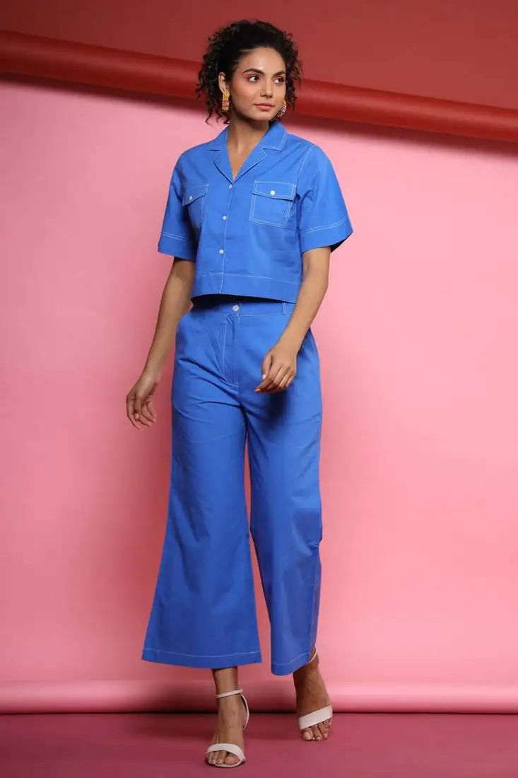 Blue plain cotton raya angel co ord sets