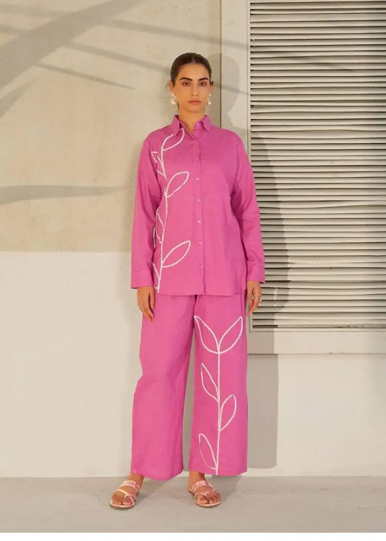 Pink embroidered cotton raya angel co ord sets