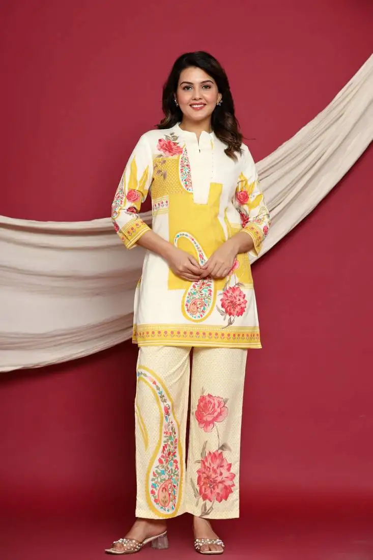 Off white printed cotton raya angel co ord sets