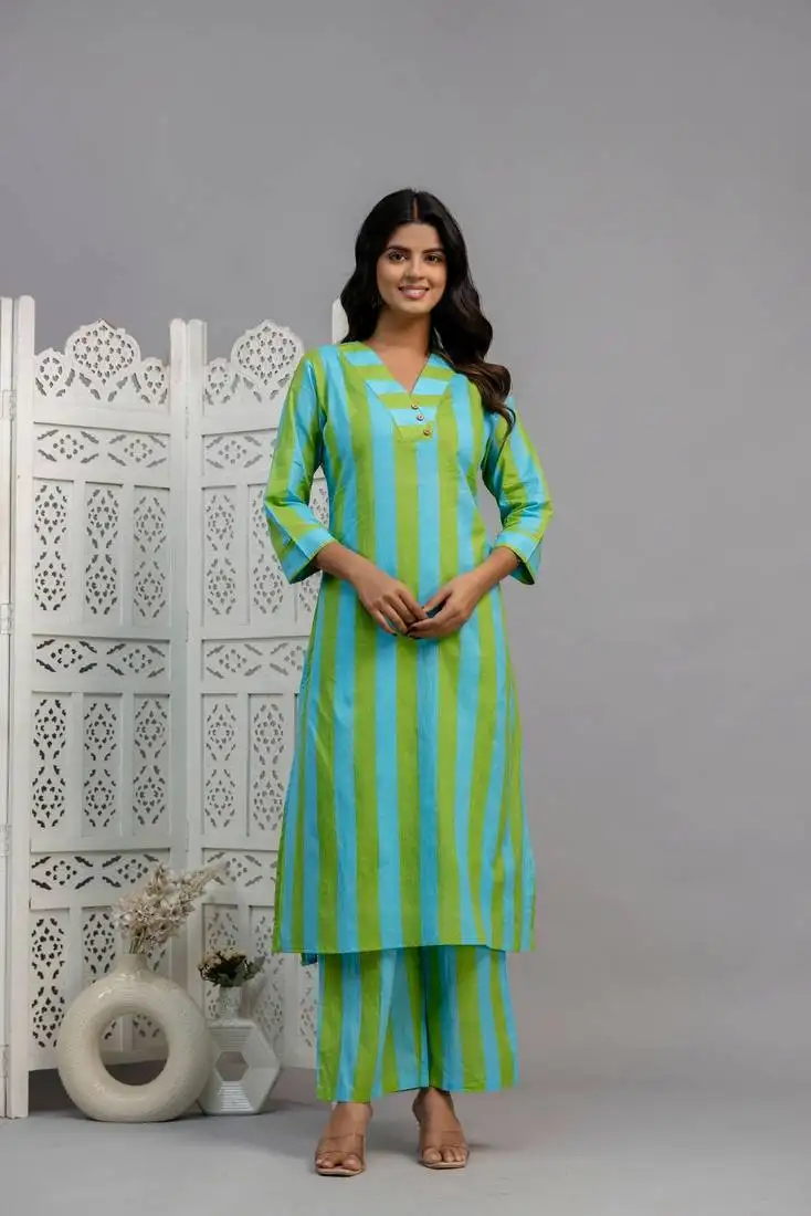 Turquoise striped cotton raya angel co ord sets