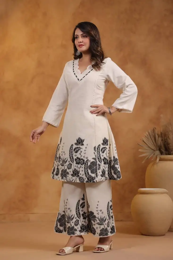 Off white embroidered cotton raya angel co ord sets