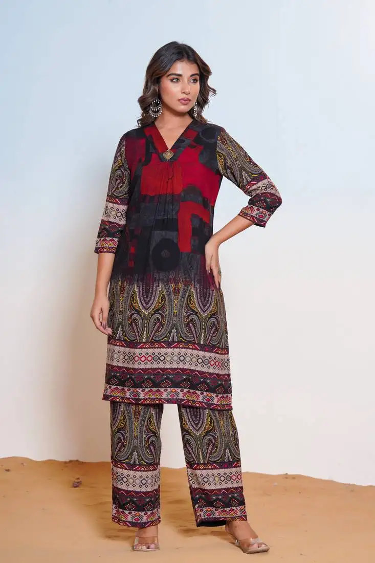 Multicolor printed cotton raya angel co ord sets