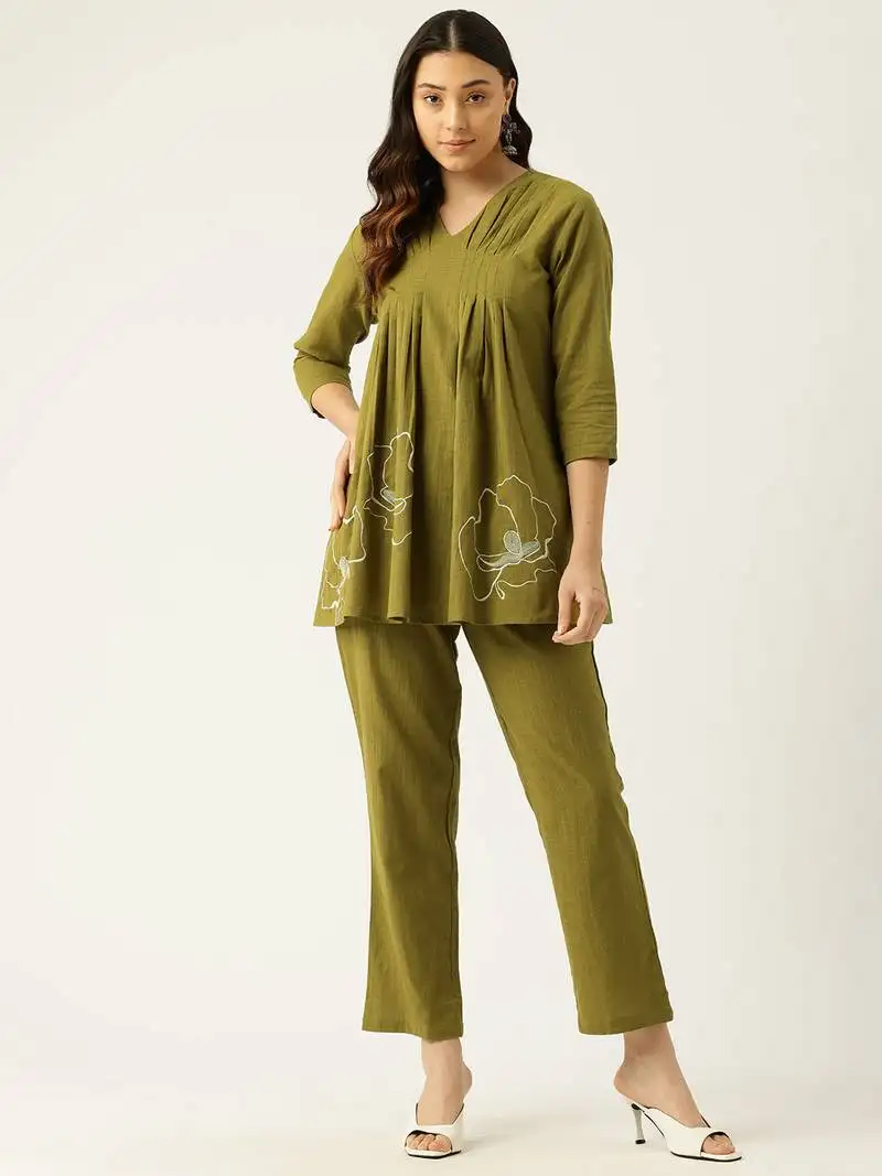 Green embroidered cotton raya angel co ord sets