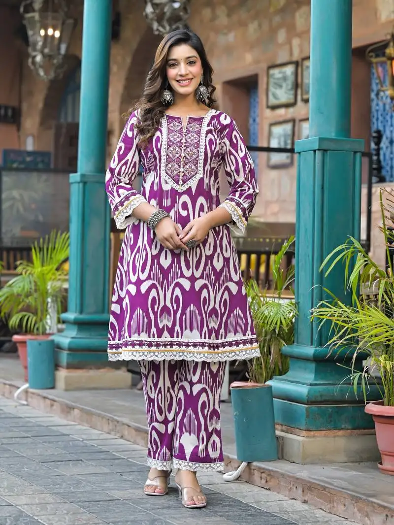 Purple plain cotton raya angel co ord sets