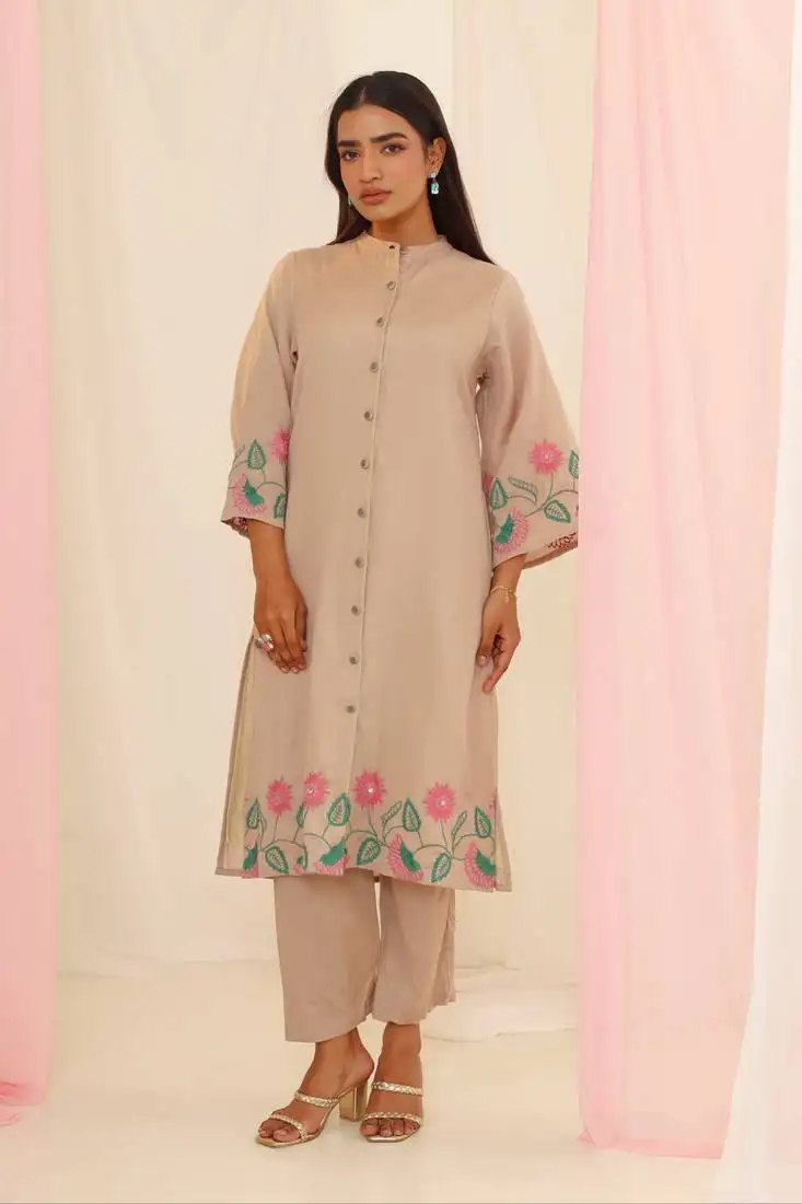 Beige plain cotton raya angel co ord sets