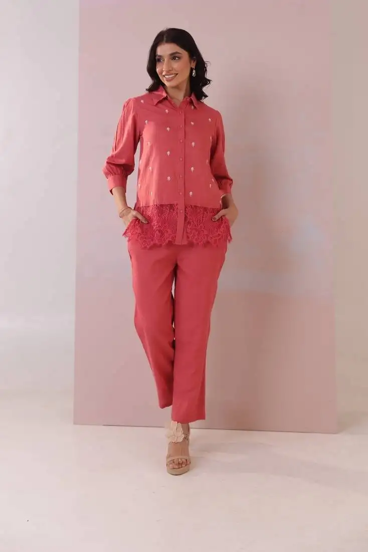 Red plain cotton raya angel co ord sets
