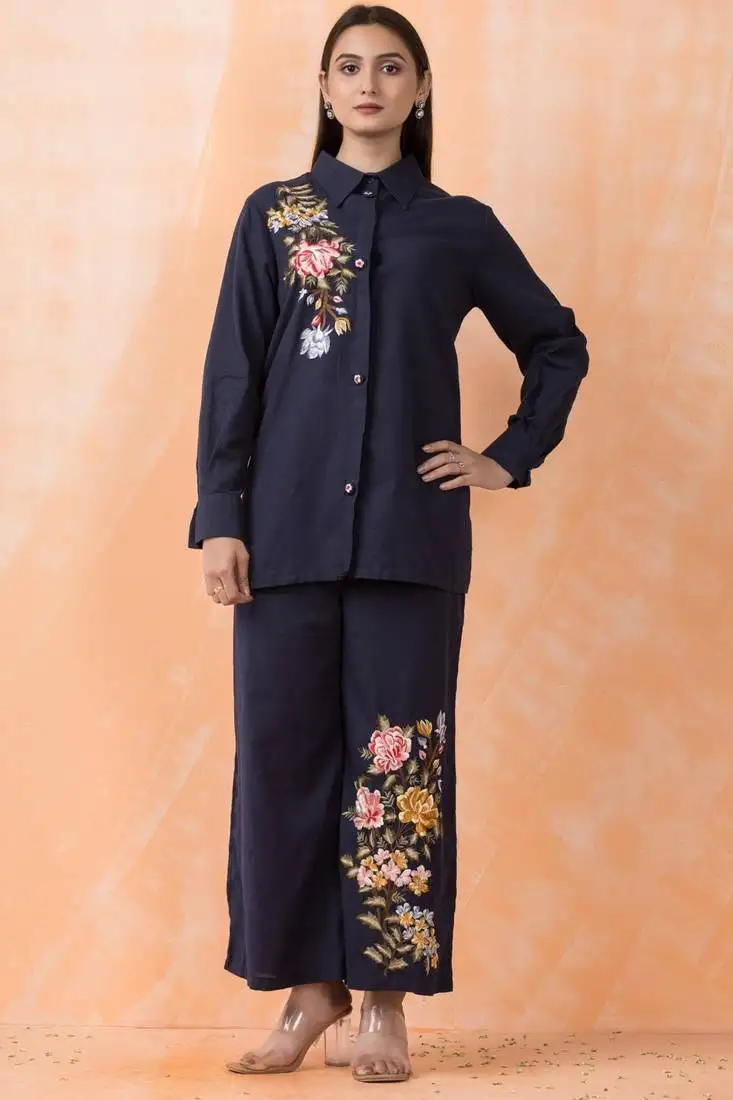 Navy blue plain cotton raya angel co ord sets