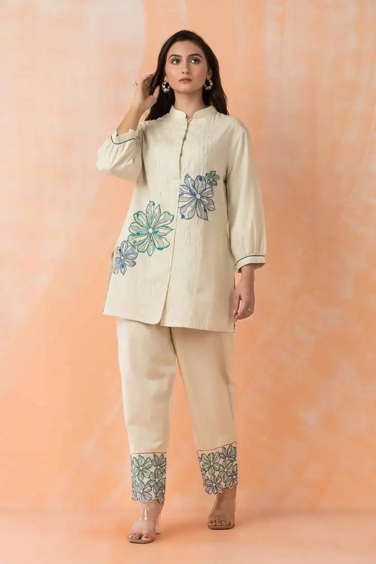 Cream plain cotton raya angel co ord sets